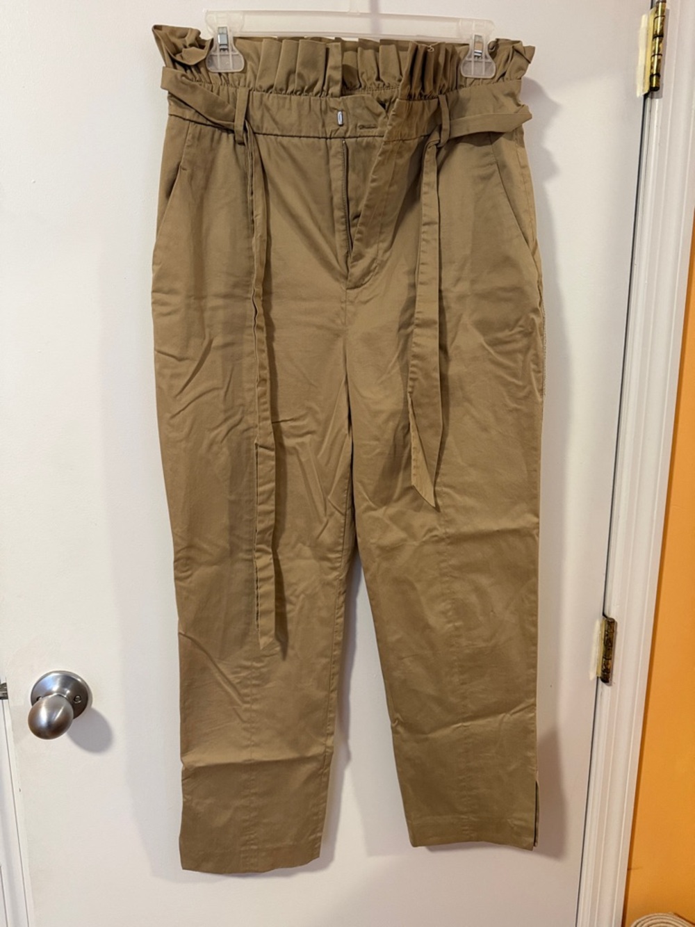 Zara Olive-Tan Paperbag Waist Straight Leg Pants